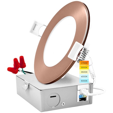 Luxrite 4 Inch Ultra Thin LED Recessed Downlight 5 CCT Selectable 2700K-5000K 10W 750LM Dimmable Copper LR23756 LR23772-1PK